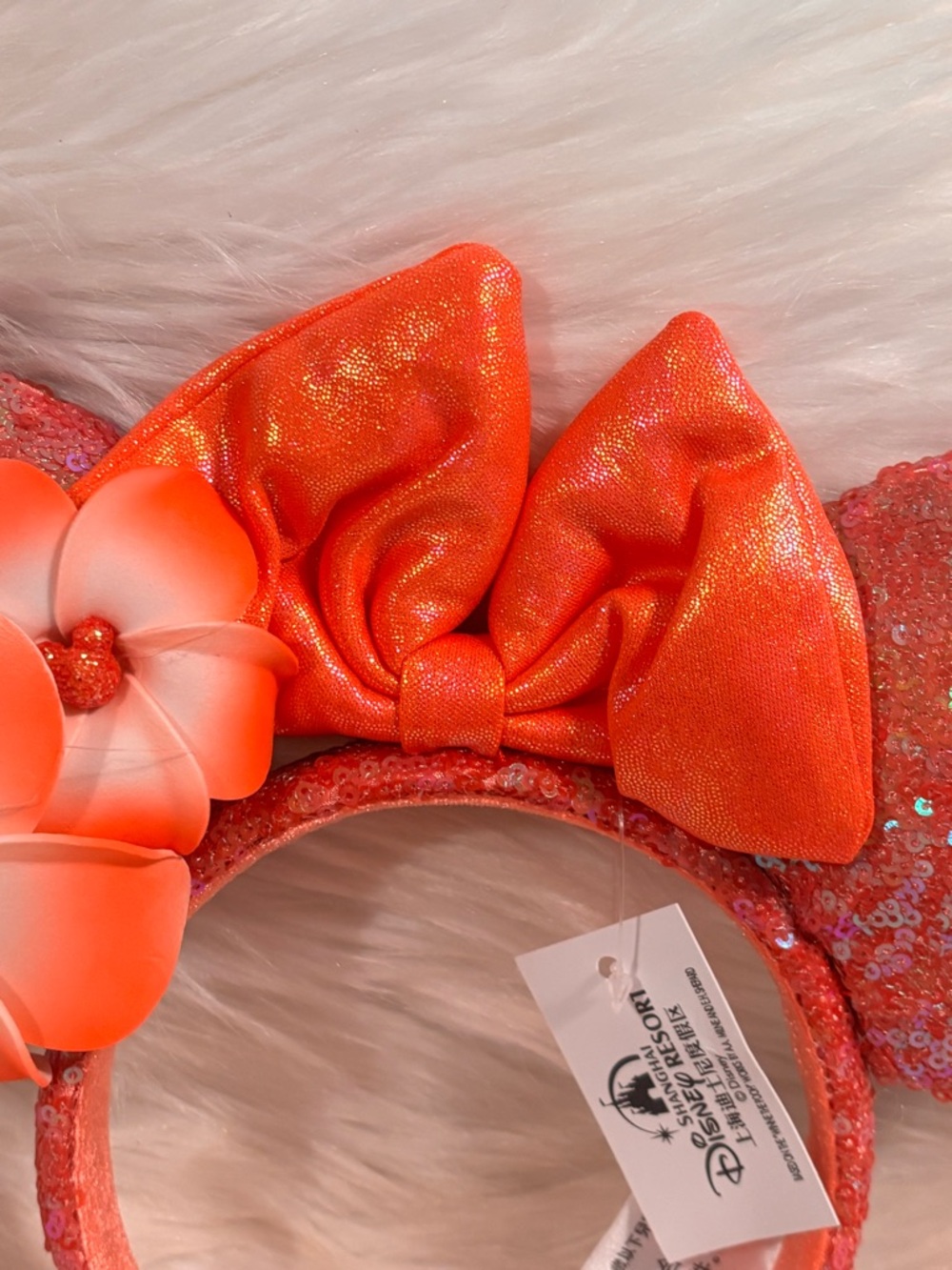 Shanghai Disney Resort Coral Plumeria Sequin Minnie Ears NWT - Picture 4 of 8